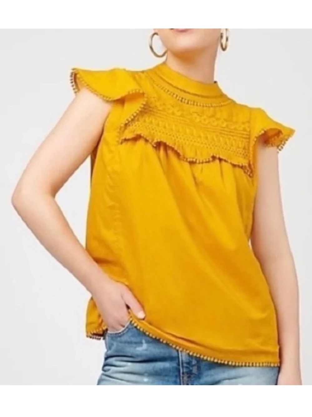 J.Crew Flutter Sleeve Crochet Lace Top in Goldenrod | X-Large